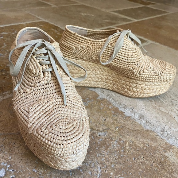 Robert Clergerie Straw Platform Wedge Oxfords — gorgeous & unique! - Picture 3 of 10